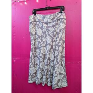 Boden Beige Cream Linen Floral Bias Cut Midi Skirt 16R M